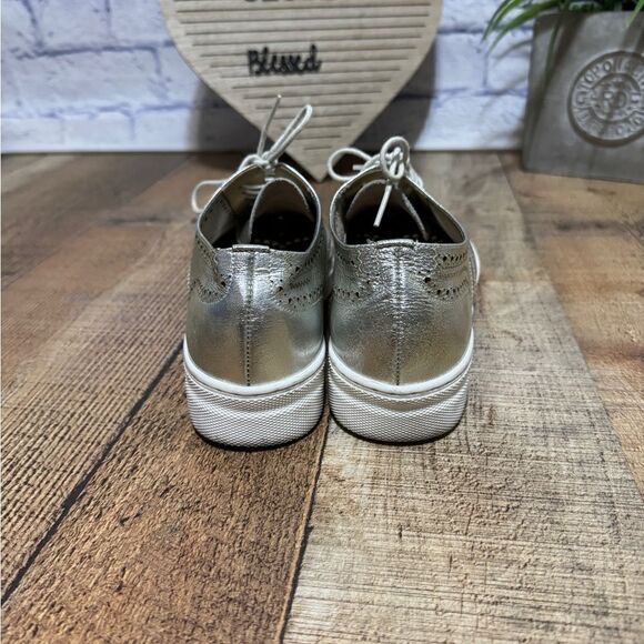 Shellys London Platform lace up Shoes Metallic Silver Sneaker Made in Spain - Picture 6 of 12